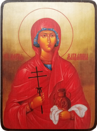 Икона Мария Магдалина на тёмном фоне