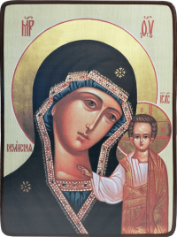 Икона Казанская Божией Матери на зеленом фоне