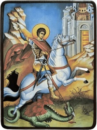 Икона Георгий Победоносец на синем фоне