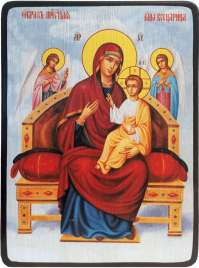 Икона Всецарица (Пантанасса) Божией Матери на голубом фоне