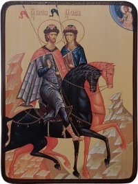 Икона Борис и Глеб на коне