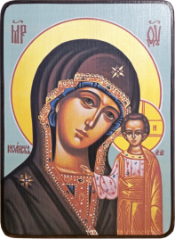 Икона Казанская Божией Матери на голубом фоне