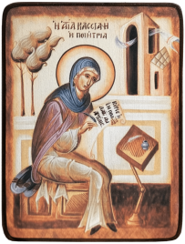 Икона Кассия Песнописица на светлом фоне