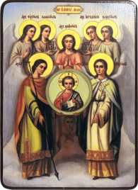 Икона Собор Архистратига Михаила на светлом фоне