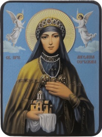 Икона Ангелина Сербская, на голубом фоне