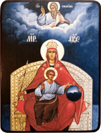 Икона Державная Божией Матери на синем фоне