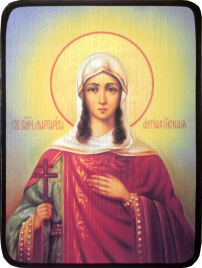 Икона Маргарита Антиохийская на голубом фоне