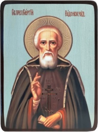 Икона Сергий Радонежский на светлом фоне