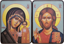 Икона Венчальная Пара на голубом фоне