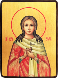 Икона Вера Римская на желтом фоне