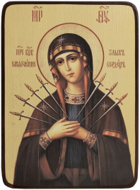 Икона Семистрельная Божией Матери на светлом фоне