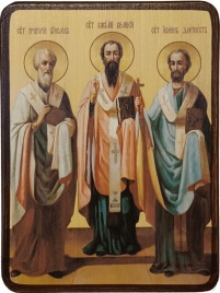 Икона Три Святителя (Вселенские Учителя), на светлом фоне