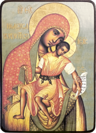 Икона Киккская Божией Матери на зеленом фоне