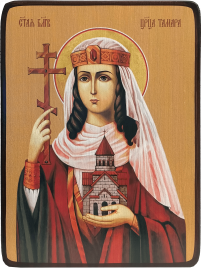 Икона Тамара Грузинская, царица на желтом фоне