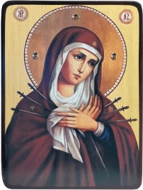 Икона Умягчение злых сердец Божией Матери на светлом фоне