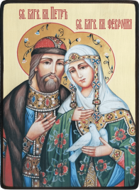 Икона Пётр и Феврония Муромские с голубем