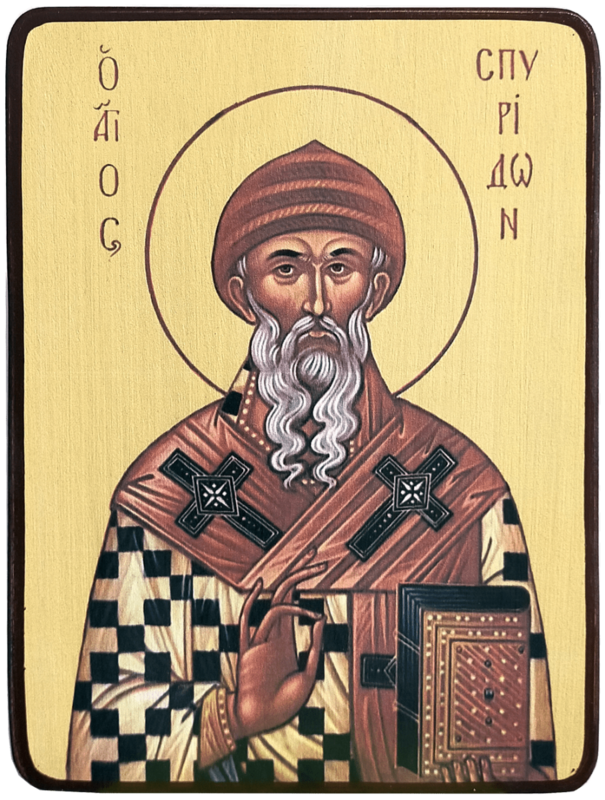 Икона Спиридон Тримифунтский на светлом фоне фото 1