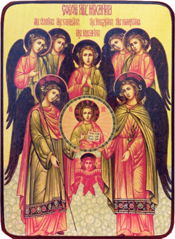 Икона Собор Архистратига Михаила на желтом фоне фото 1