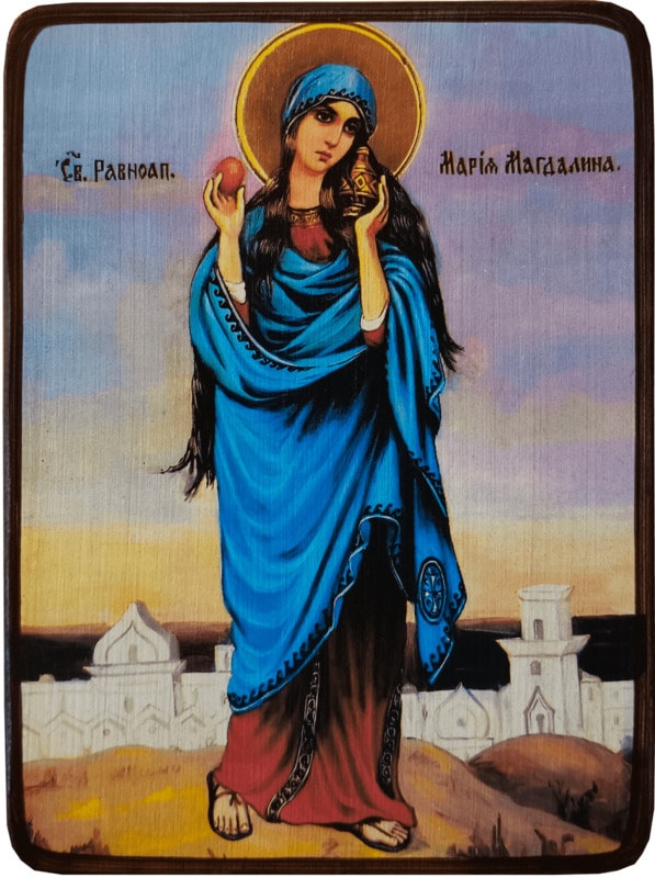 Икона Мария Магдалина на голубом фоне фото 1