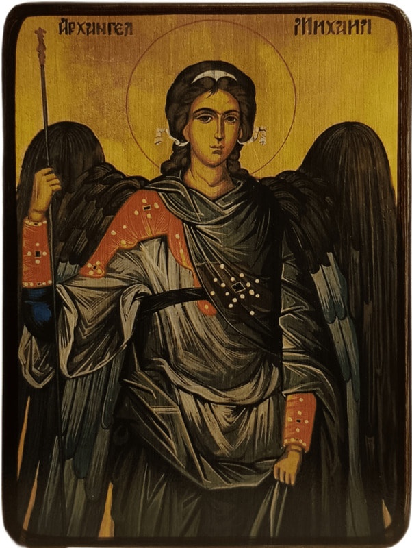 Икона Архангел Михаил на тёмном фоне фото 1