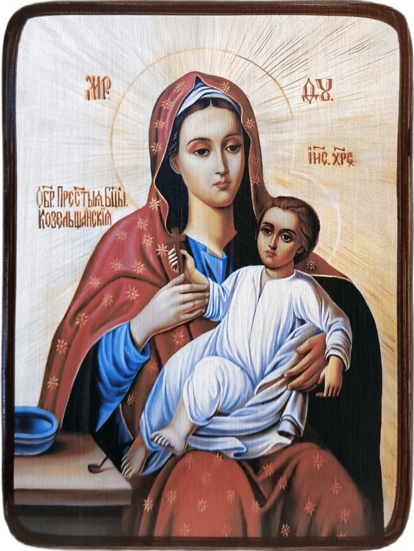 Икона Козельщанская Божией Матери на светлом фоне фото 1