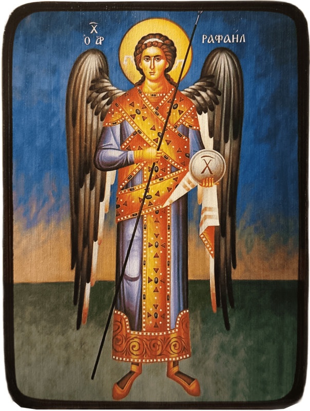 Икона Архангел Рафаил на тёмном фоне фото 1