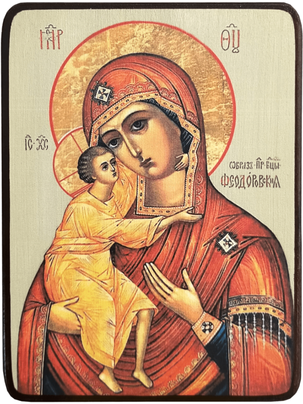 Икона Феодоровская Божией Матери на зеленом фоне фото 1