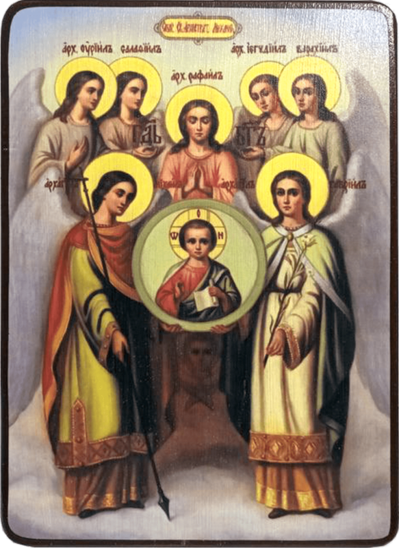Икона Собор Архистратига Михаила на светлом фоне фото 1