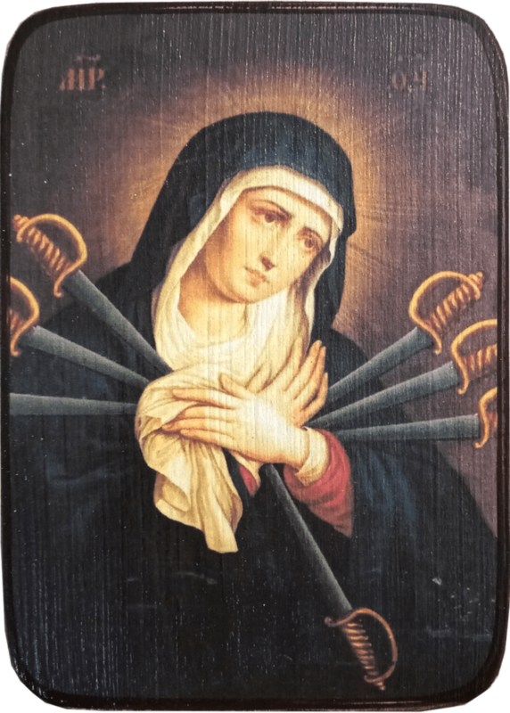 Икона Умягчение злых сердец Божией Матери на тёмном фоне фото 1