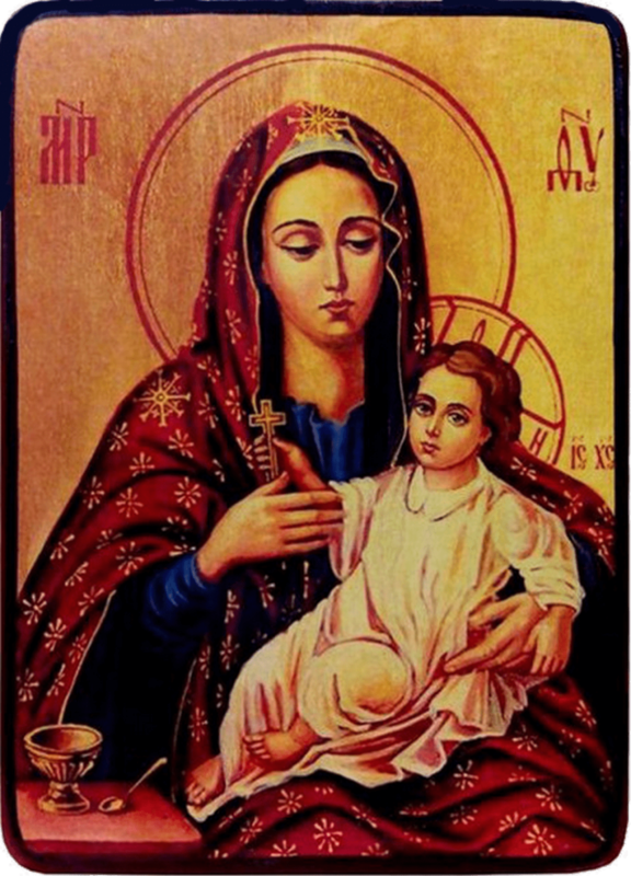 Икона Козельщанская Божией Матери на желтом фоне фото 1