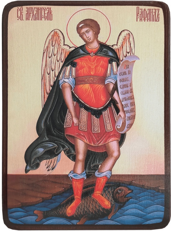 Икона Архангел Рафаил на светлом фоне фото 1