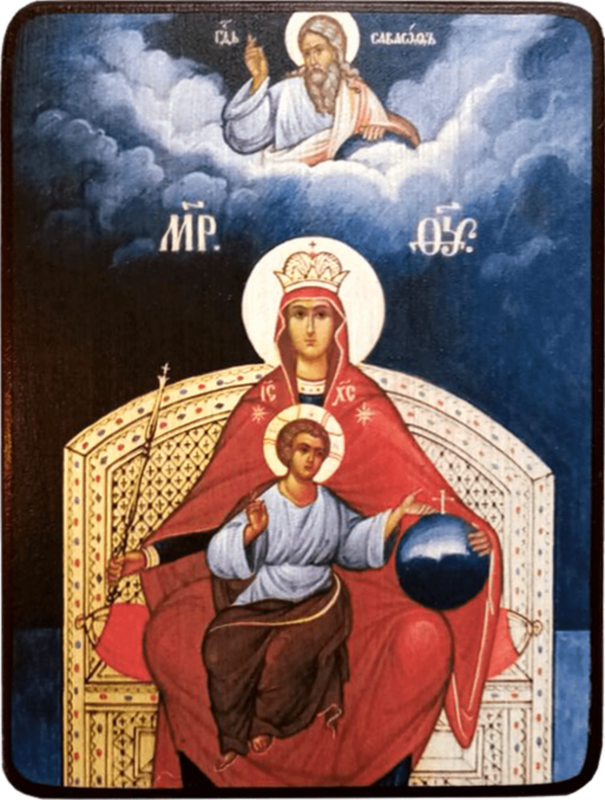 Икона Державная Божией Матери на синем фоне фото 1