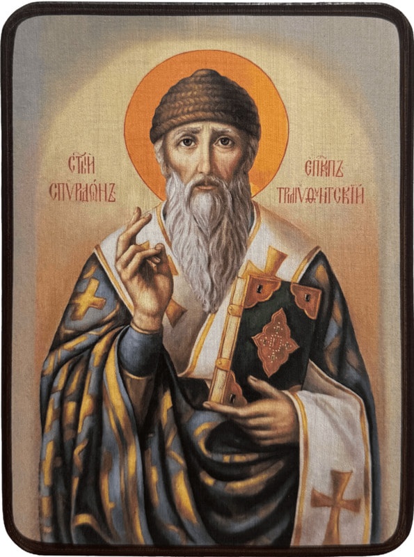 Икона Спиридон Тримифунтский на сером фоне фото 1