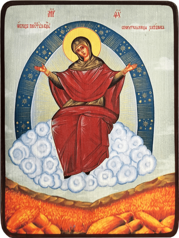 Икона Спорительница хлебов Божией Матери на светлом фоне фото 1