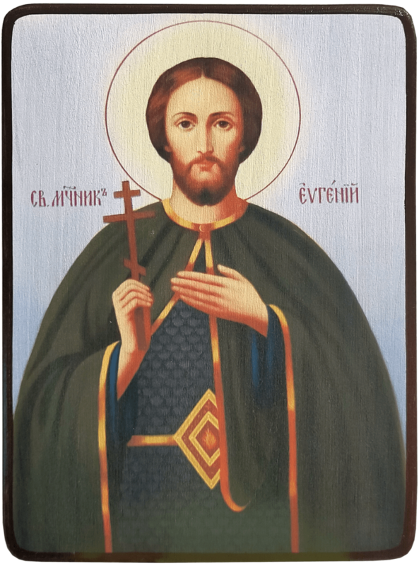 Икона Евгений Севастийский на голубом фоне фото 1