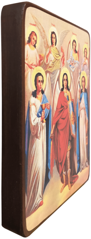 Икона Собор Архистратига Михаила на розовом фоне фото 2