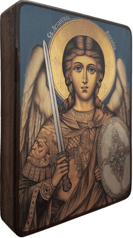 Икона Архангел Михаил, на синем фоне фото 2