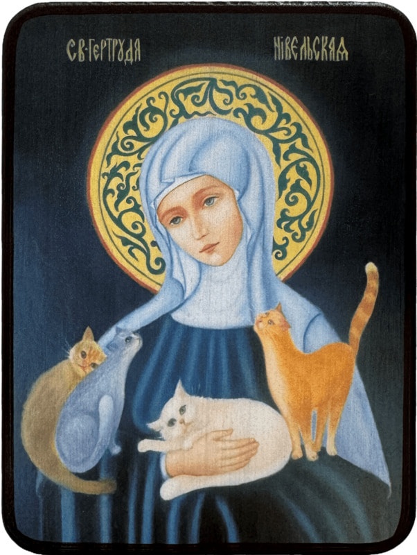 Икона Гертруда Нивельская с кошками фото 1