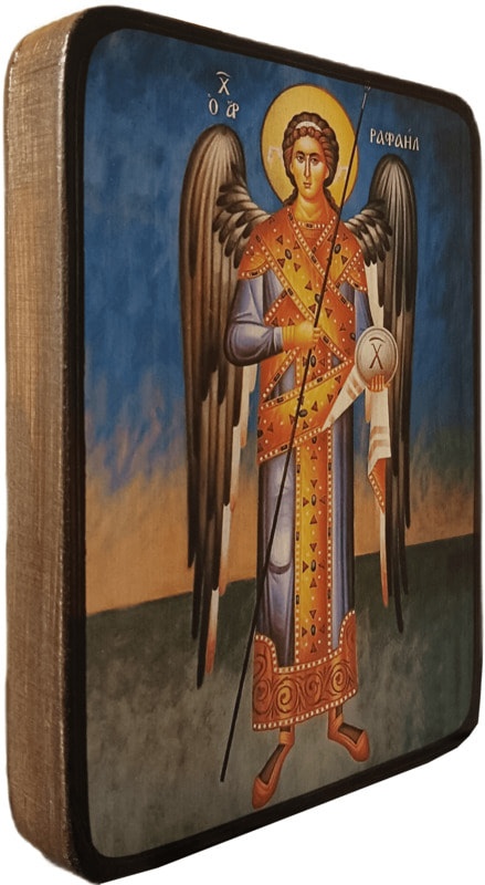 Икона Архангел Рафаил на тёмном фоне фото 2