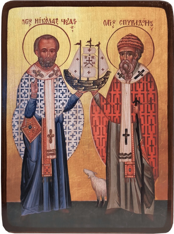Икона Николай Мирликийский и Спиридон Тримифунтский с лодкой фото 1